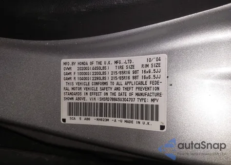 2005 Honda Cr-V Ex z USA, uszkodzony, nr VIN SHSRD78845U304707